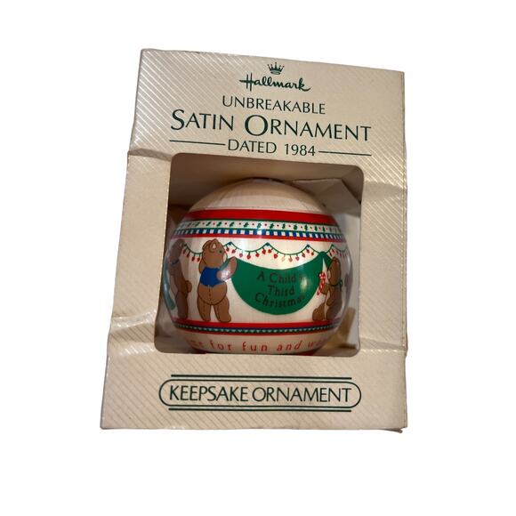 Vintage Hallmark Unbreakable Keepsake Satin Ornament 1984 Child's 3rd Christmas - Picture 1 of 5